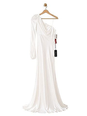 Mac Duggal White Satin One Shoulder Cocktail Dress (view 1)