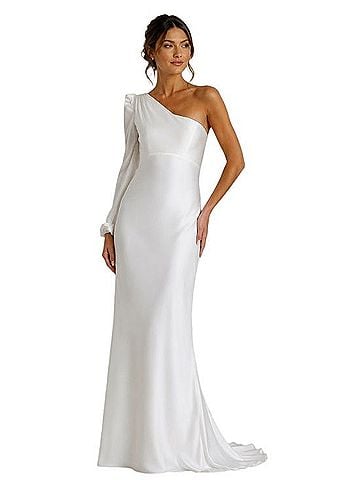Mac Duggal White Satin One Shoulder Cocktail Dress (view 2)