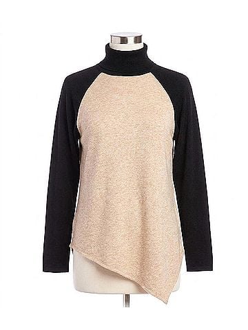 Karen Kane Orion Asymmetric Turtleneck Top in Oatmeal/Black (view 1)