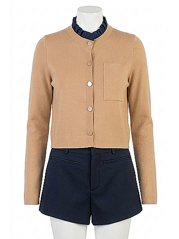 THML Ruffle Trim Neckline Button Up Cardigan in Beige (view 1)