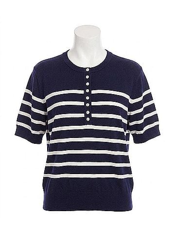 Karen Kane Henley Stripe Sweater in Navy With Off White (view 1)