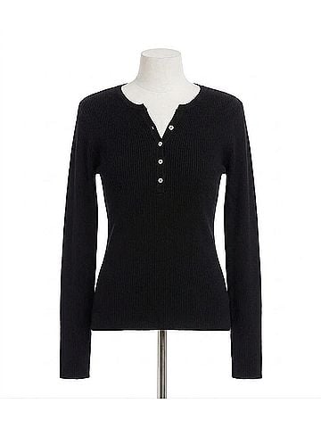Karen Kane Hana Henley Ribbed Crewneck Sweater in Black (view 1)