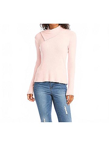 Karen Kane Drape Neck Turleneck Lightweight Sweater in Rose (view 2)