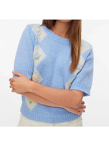Vero Moda Madden Crew Sweater in Blue/ Cream (view 2)