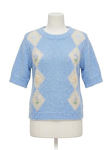 Vero Moda Madden Crew Sweater in Blue/ Cream (view 1)