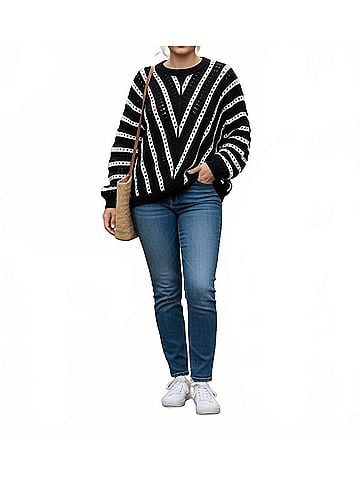 Blu Pepper Crochet Crewneck Sweater in Black/White (view 2)
