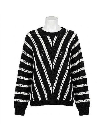 Blu Pepper Crochet Crewneck Sweater in Black/White (view 1)