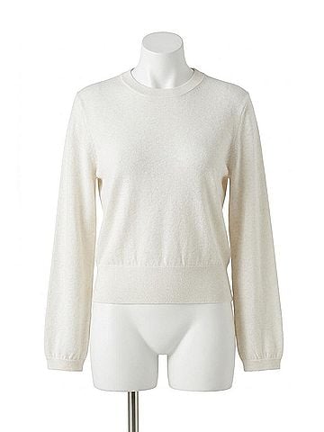 Lilla P Pleated Sleeve Crewneck Sweater in Pearl (view 1)