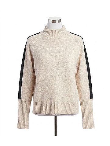 Karen Kane Maxine Turtleneck Racing Stripe Sweater in Oatmeal And Black (view 1)
