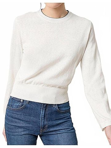 Lilla P Pleated Sleeve Crewneck Sweater in Pearl (view 2)