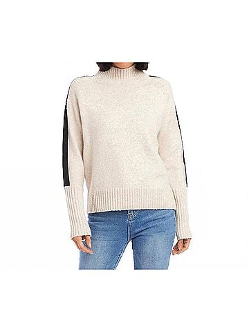 Karen Kane Maxine Turtleneck Racing Stripe Sweater in Oatmeal And Black (view 2)