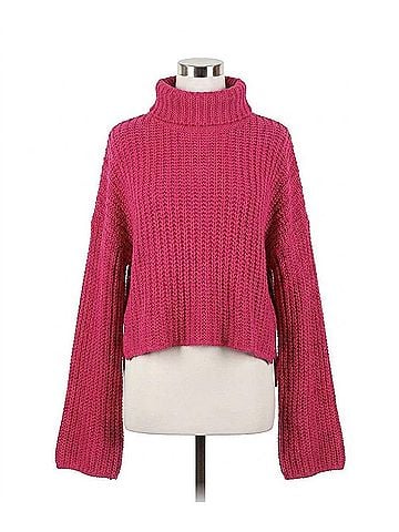 Glam Barbie Turtle Neck Sweater With Slit At The Sides in Hot Pink (view 1)