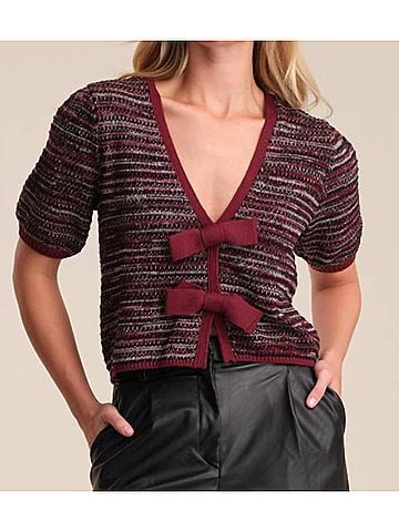 525 America Elaine Marled Bow Front Cardigan in Oxblood Multi (view 2)