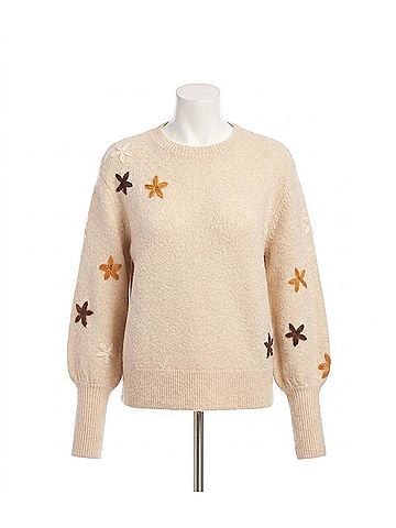 Karen Kane Emilia Embroidered Flower Sweater in Ecru (view 1)