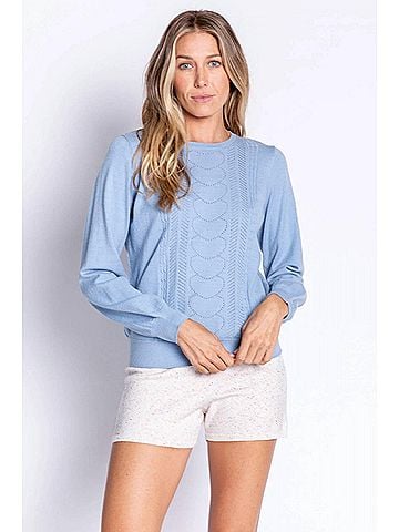 P.J. Salvage Pretty In Pointelle Long Sleeve Lounge Sweater Top in Dusty Blue (view 2)