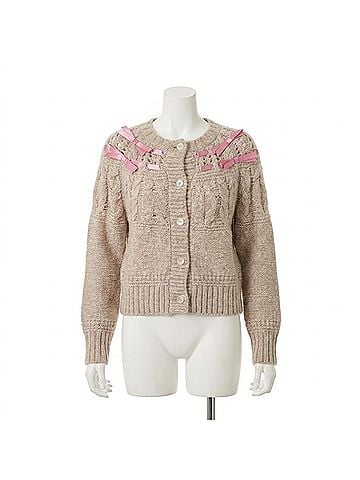 LoveShackFancy Clementian Cardigan in Oatmeal (view 1)
