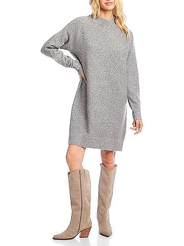 Karen Kane Mock Neck Sweater Dress in Gray (view 2)