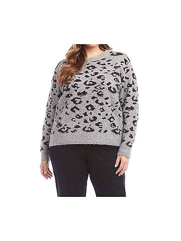 Karen Kane Metallic Animal Print Crewneck Sweater - Plus in Gray With Black (view 2)