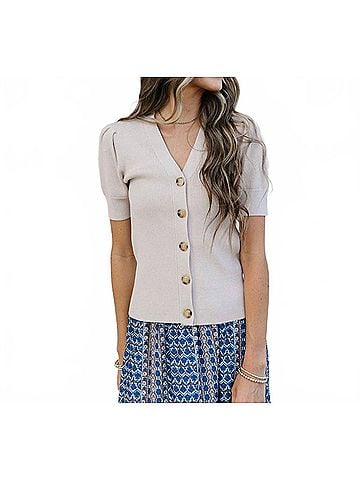 Mikarose Dorothy Short Sleeve Sweater in Beige (view 2)