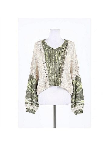 Angie Knitted Cropped Sweater in Olive (view 1)