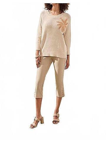 Tribal Jacquard Sunburst Crewneck 3/4 Sleeve Sweater in Canvas (view 2)