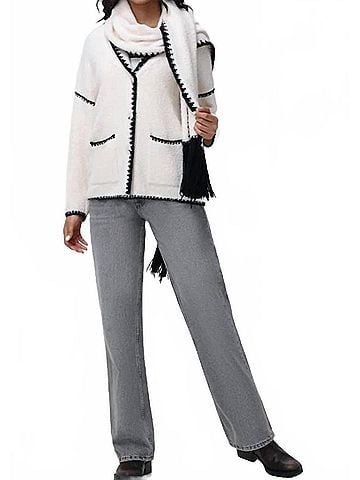 525 America Tierney Whipstitch Scarf Neckline Cardigan in Sea Salt Multi (view 2)