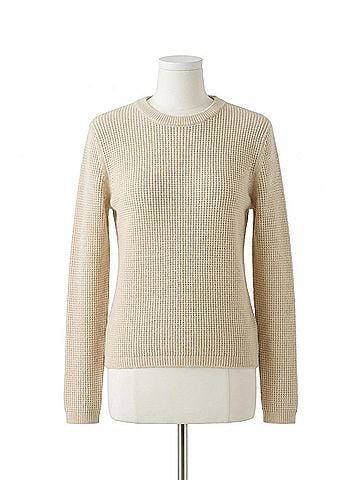 White + Warren Cashmere Waffle Mesh Crew Sweater in Natural Heather (view 1)