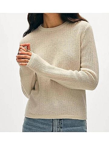 White + Warren Cashmere Waffle Mesh Crew Sweater in Natural Heather (view 2)