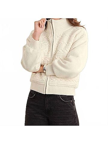 525 America Alpine Cable Knit Zip Up in Sea Salt (view 2)