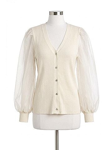 Design History Sheer Sleeve Cardigan in Winter White (view 1)