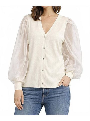 Design History Sheer Sleeve Cardigan in Winter White (view 2)