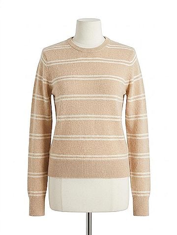 White + Warren Cotton Boucle Stripe Sweater in Tan/Ivory (view 1)