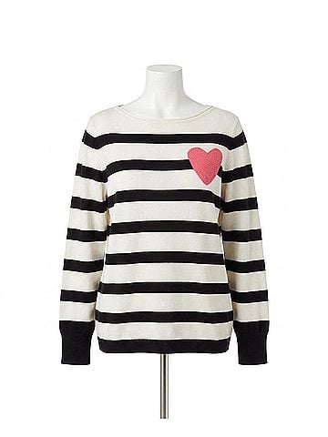 Jones New York Striped Heart Boat-Neck Sweater in White Multi (view 1)