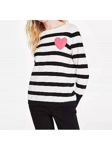 Jones New York Striped Heart Boat-Neck Sweater in White Multi (view 2)