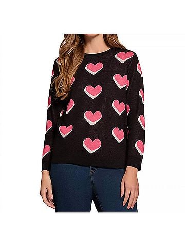 Jones New York Scatter Heart Crewneck Jones Sweater in Black Multi (view 2)