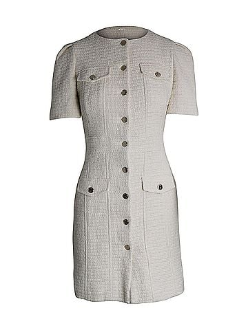 Maje Maje Rillio Bouclé Tweed Button-front Mini Dress in Cream Cotton (view 1)