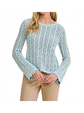 FDJ Long Sleeve Garment Dye Sweater Top in Pacific Blue (view 2)