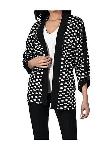 Frank Lyman Design Dot Print Roll-Up Sleeves Cardigan in Black (view 2)