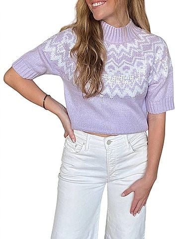 Design History Juliana Short Sleeve Mock Neck Sweater in Lilac And White (view 2)