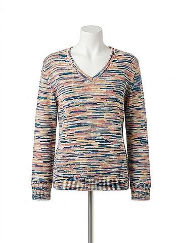 Nic + Zoe Marissa Mixed Up V-Neck Sweater in Multicolor (view 1)