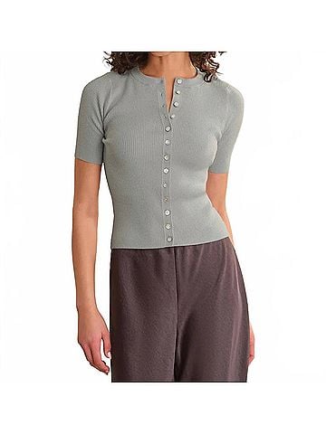 525 America Georgie Elbow Sleeve Button Down Cardigan in Grey Pearl (view 2)