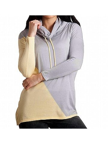 Angel 2-Tone Draw String Cowl Neck Pullover in Yellow/Gray (view 2)