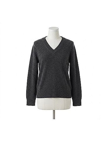Autumn Cashmere V Neck With High Cuff Sweater in Pepper (view 1)