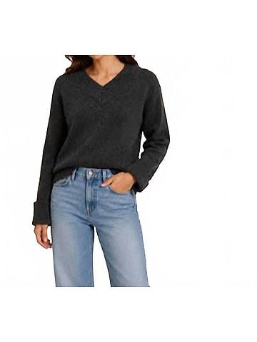 Autumn Cashmere V Neck With High Cuff Sweater in Pepper (view 2)