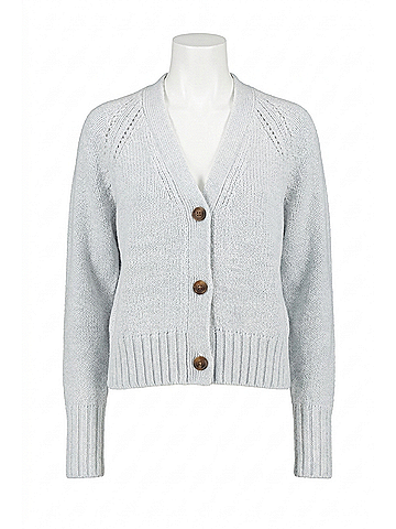White + Warren Cotton Rope Cardigan in Pale Grey (view 1)