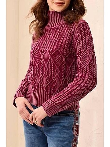 Tribal Mock Neck Sweater With Special Wash in Cherry Lacquer (view 2)