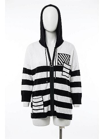 Angel Multi Stripe Sleeve Hooded Cardigan in Black/Multi (view 1)