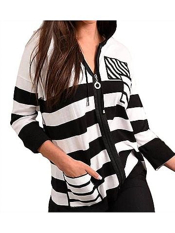Angel Multi Stripe Sleeve Hooded Cardigan in Black/Multi (view 2)