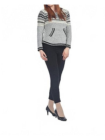 Papillon Fairisle Knit Hooded Sweater in Grey (view 2)