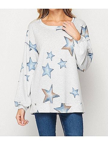 Honeyme Star Print Pullover in Grey (view 2)